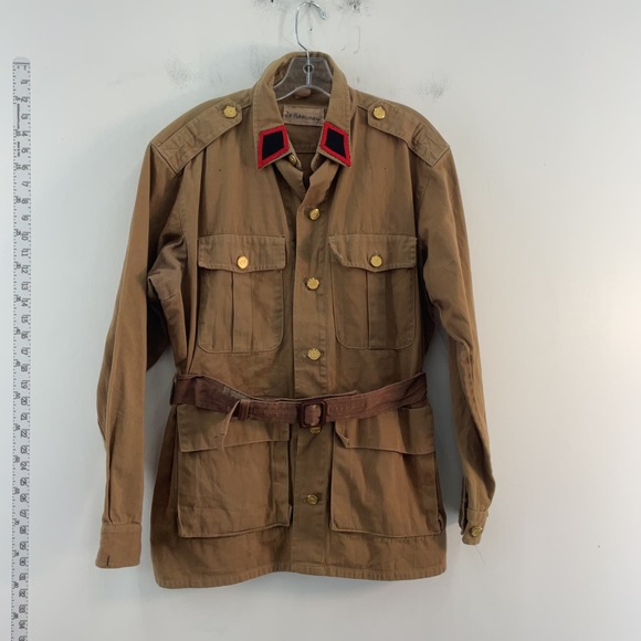VTG Made in USA USMC Brown Cotton Belted Dress Coat Military Jacket - Men's L